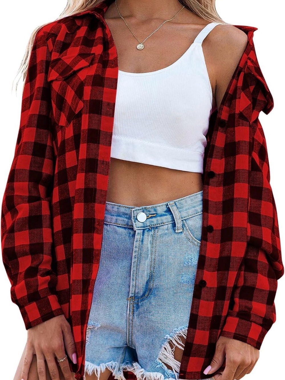 NWT Zeagoo Red & Black Buffalo Plaid Flannel Shirt Women’s 4XL